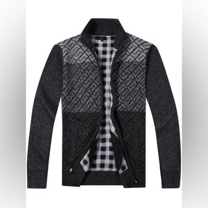Gioberti Knitted Full Zip Block Design Cardigan Sweater Soft Brushed Flannel XL
